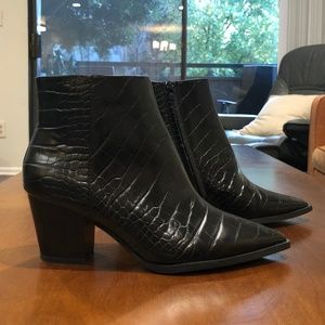 Faux Croc Ankle Booties in Black